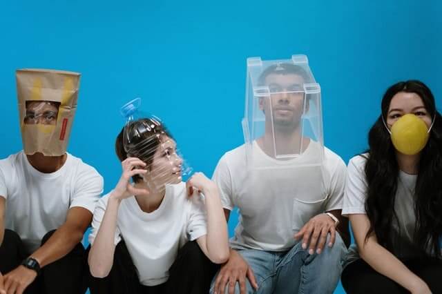 people wearing diy masks