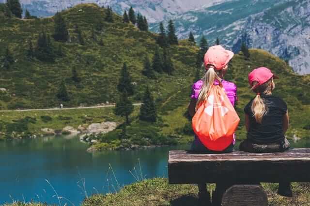 Two kids hiking