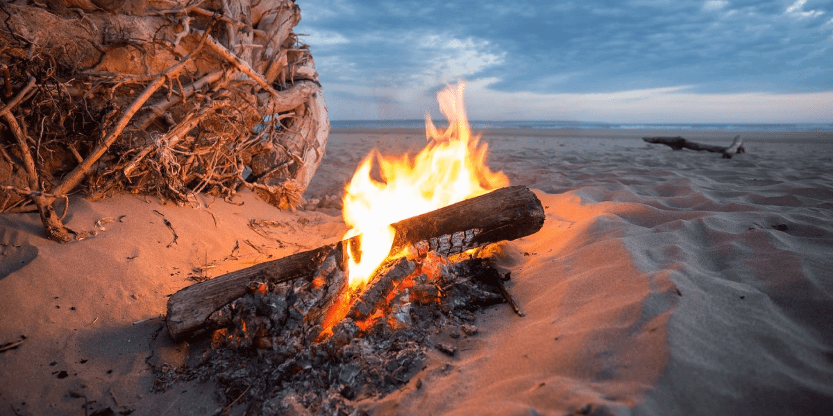 Camp fire on beach